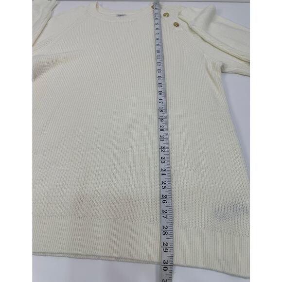 J.Crew Ivory Cotton Knit Gold Button Shoulder Crew Neck Sweater Women’s Size 2X - Picture 8 of 11